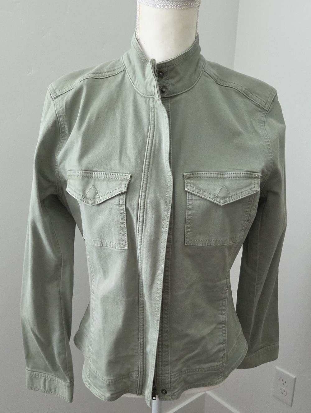 Liverpool Lightweight Sage Green Utility Jacket with Stand Collar